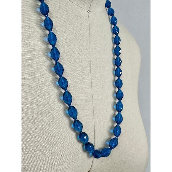 Bohemian Glass Necklace Blue With Original Tag Graduating Faceted Beads 24" - Picture 3 of 4